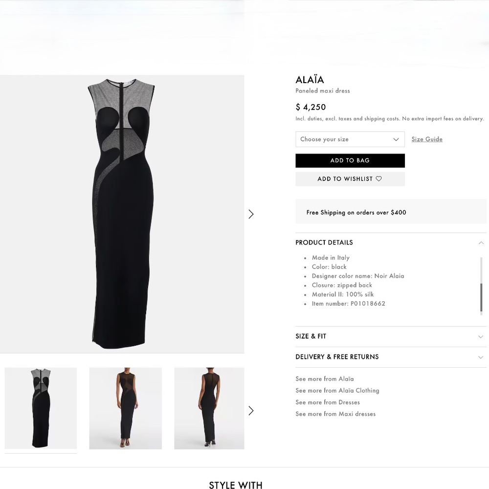 ALAIA Black Paneled Mesh Maxi Dress NWT - Picture 12 of 16
